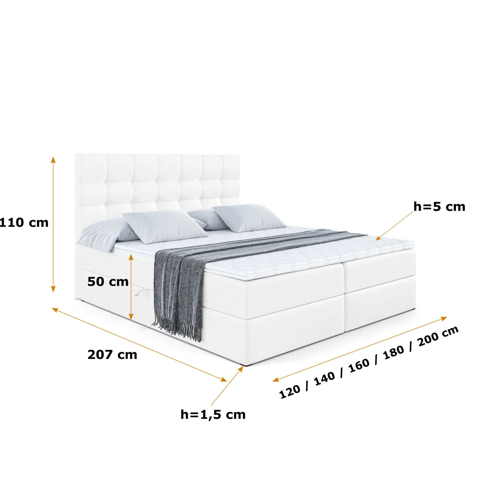 Łóżko kontynentalne z pojemnikiem i materacem BERO - 200x200 cm