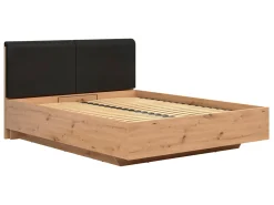 Łóżko Lamea z pojemnikiem i stelażem dąb artisan/czarny z materacem Luxurius 160x200