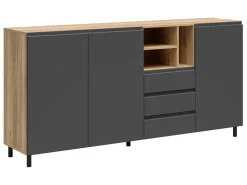 Komoda Leno 180 cm z 3 drzwiami i 3 szufladami dąb mauvella/grafit