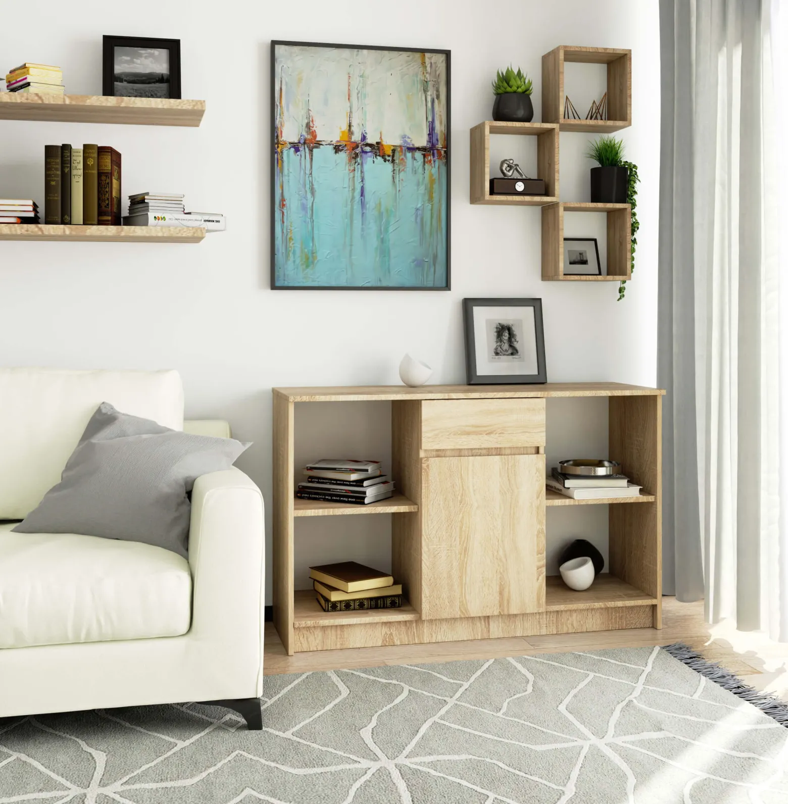 Komoda AKORD B17 Dąb Sonoma 120 cm mat 6 półek 120x40x77 cm
