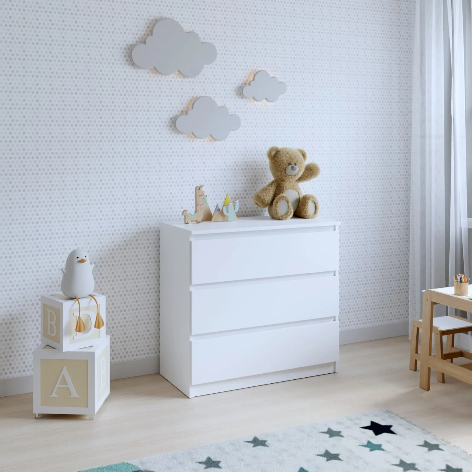 Komoda BASIC 3 szuflady – Biała | 80x75x40 cm