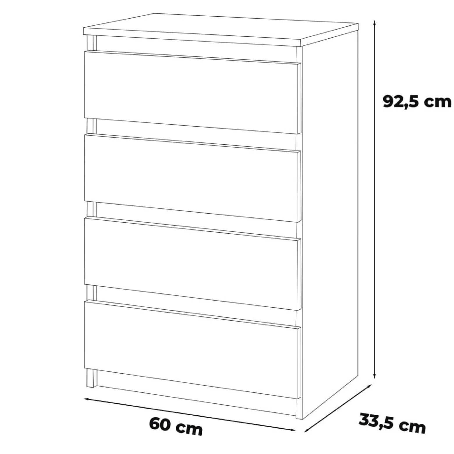 Komoda biała 4 szuflady nowoczesna szafka do salonu 60cm
