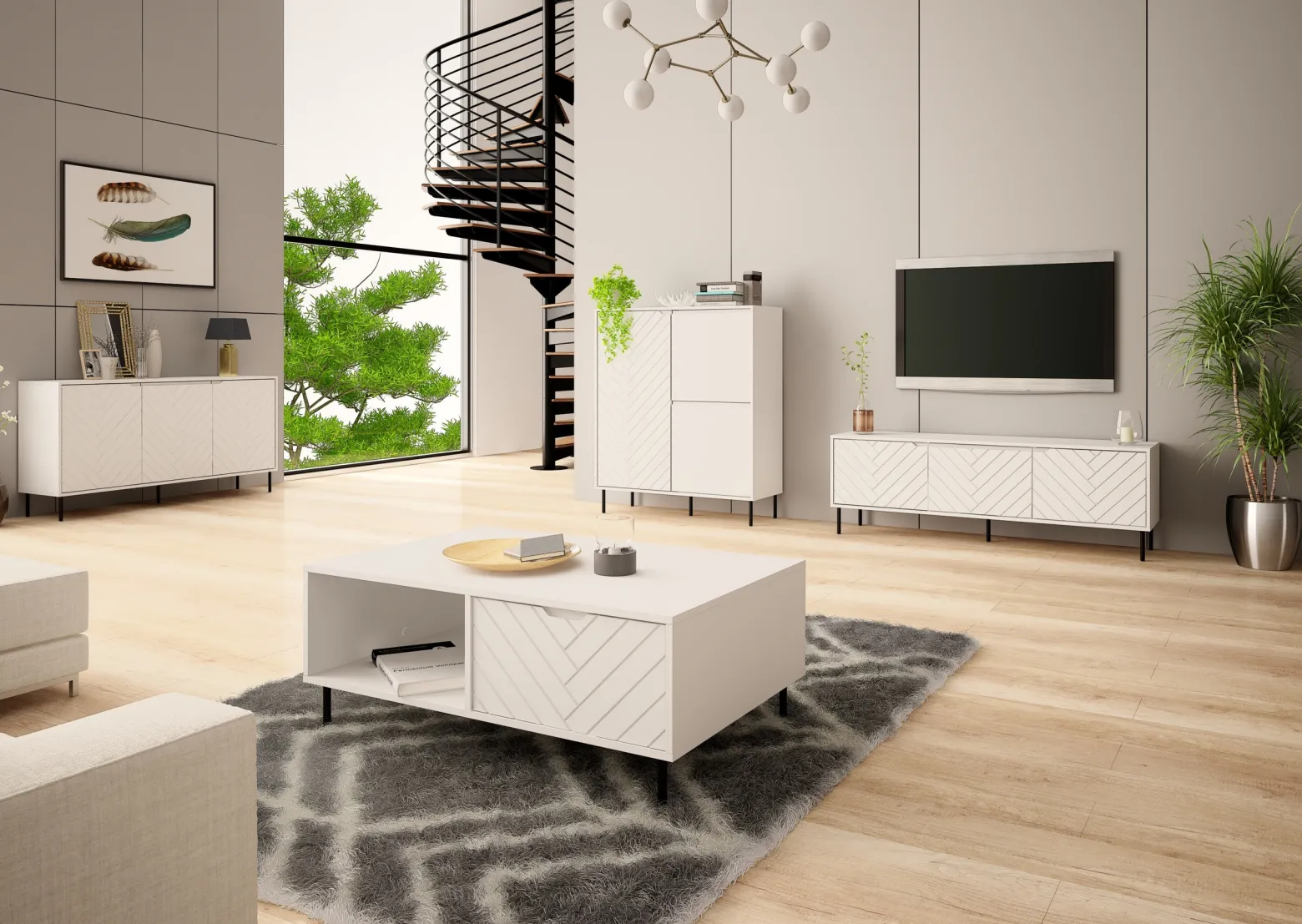 Komoda 102 cm do salonu MIVIO dwudrzwiowa biała