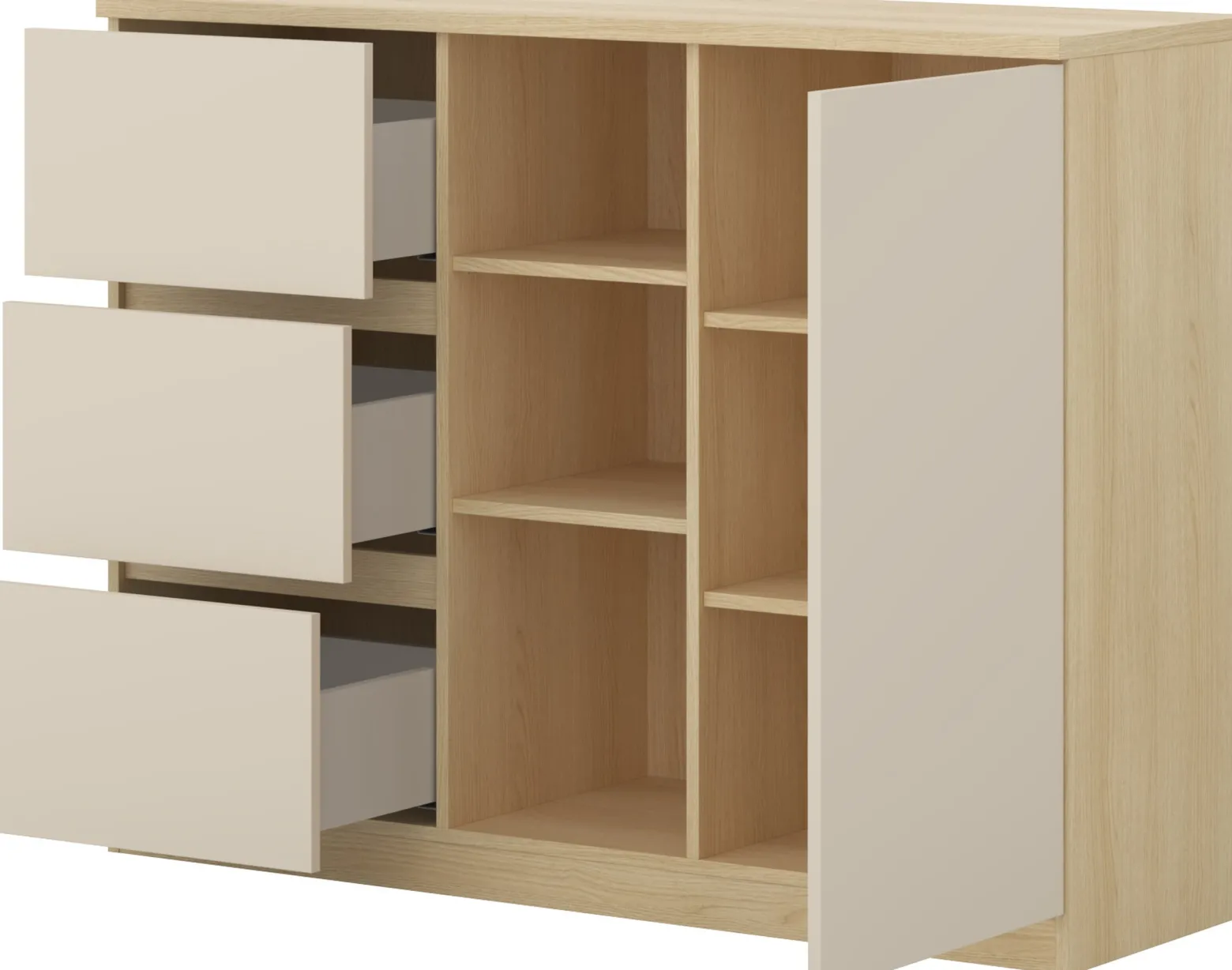 Komoda 120 cm z szufladami i półkami TERRA