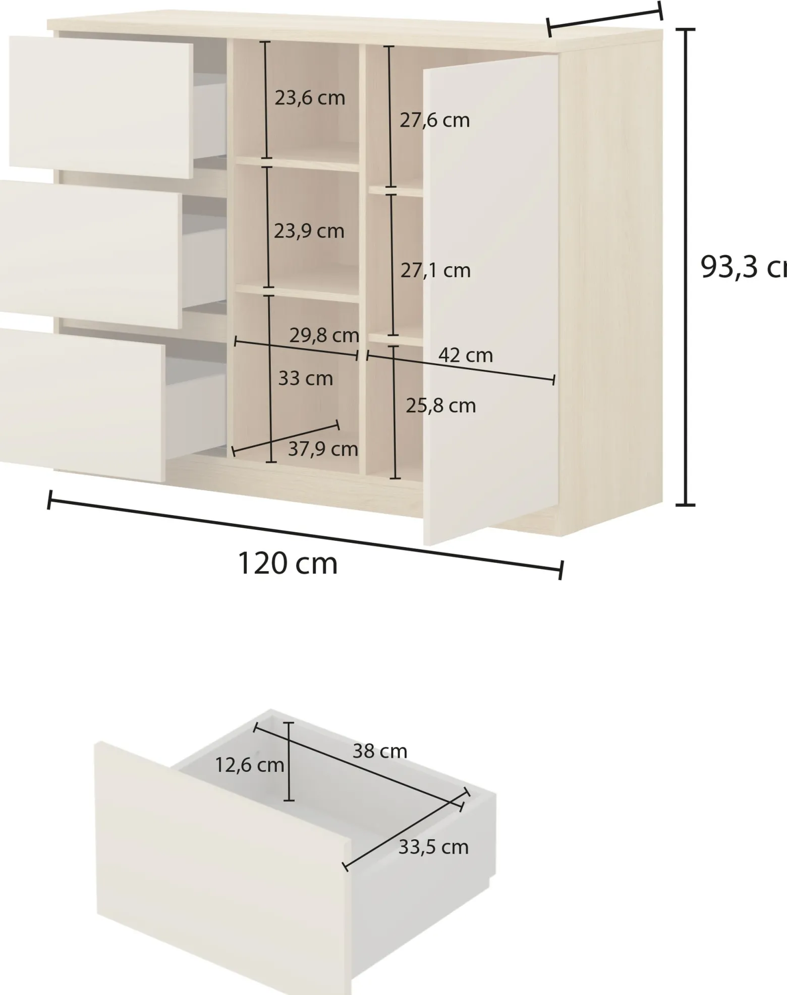 Komoda 120 cm z szufladami i półkami TERRA