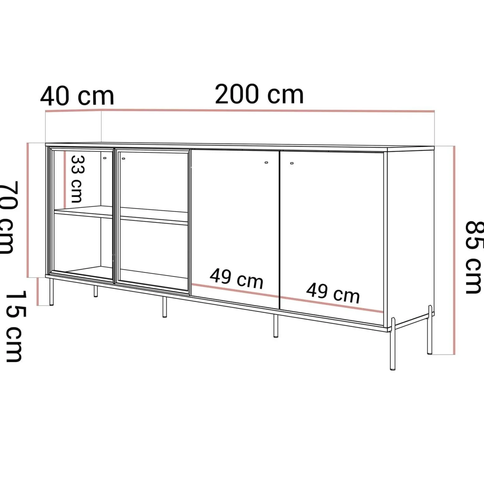 Komoda czterodrzwiowa ISA 4D z oświetleniem LED na wysokich nóżkach