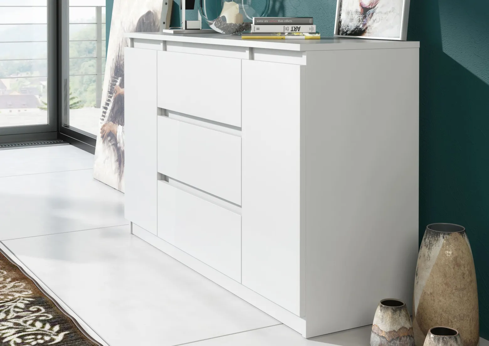 Komoda 2 drzwi 3 szuflady 140cm biała