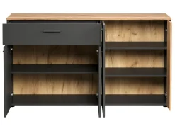 Komoda Esteban 150 cm z 4 drzwiami i szufladą grafit/dąb evok
