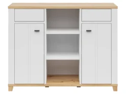 Komoda Hygge 135 cm z 2 drzwiami i szufladami biały/dąb artisan