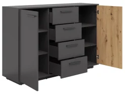 Komoda Lukas 139 cm z 2 drzwiami i 4 szufladami antracyt/dąb artisan