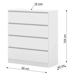 Komoda MAJA S4 90 cm biały mat 4 szuflady stojąca na cokole