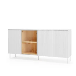 Komoda Przeszklona LIBA Ryflowana 170 cm LED Biały