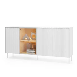 Komoda Przeszklona LIBA Ryflowana 170 cm LED Biały