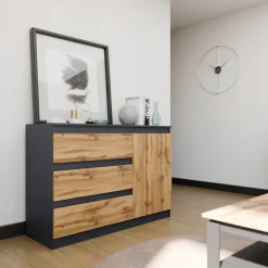 Komoda szafka CR3-T-7 grafit-wotan 1 drzwi 3 szuflady pojemny regał szafa