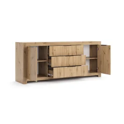 Komoda 3 szuflady 2 drzwiczki 87x200 cm Dąb Artisan