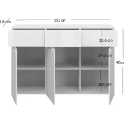 Komoda Trzydrzwiowa z Szufladami do Salonu MIST 135 cm Biały