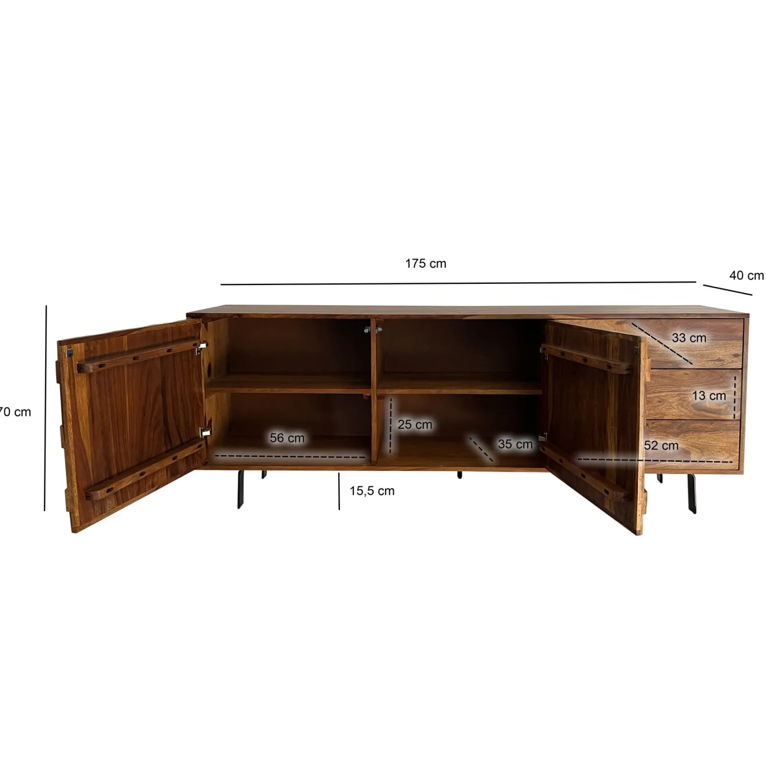 Komoda z Drewna Sheesham 175 cm Szafka z Drzwiami i Szufladami Loft