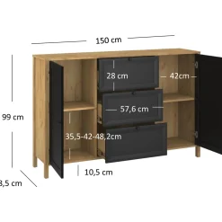 Komoda z Szufladami do Salonu NORIA 150 Dąb craft złoty