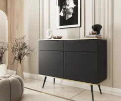 Komoda z szufladami ORINO 107cm czarny ze złotymi detalami/czarne nóżki