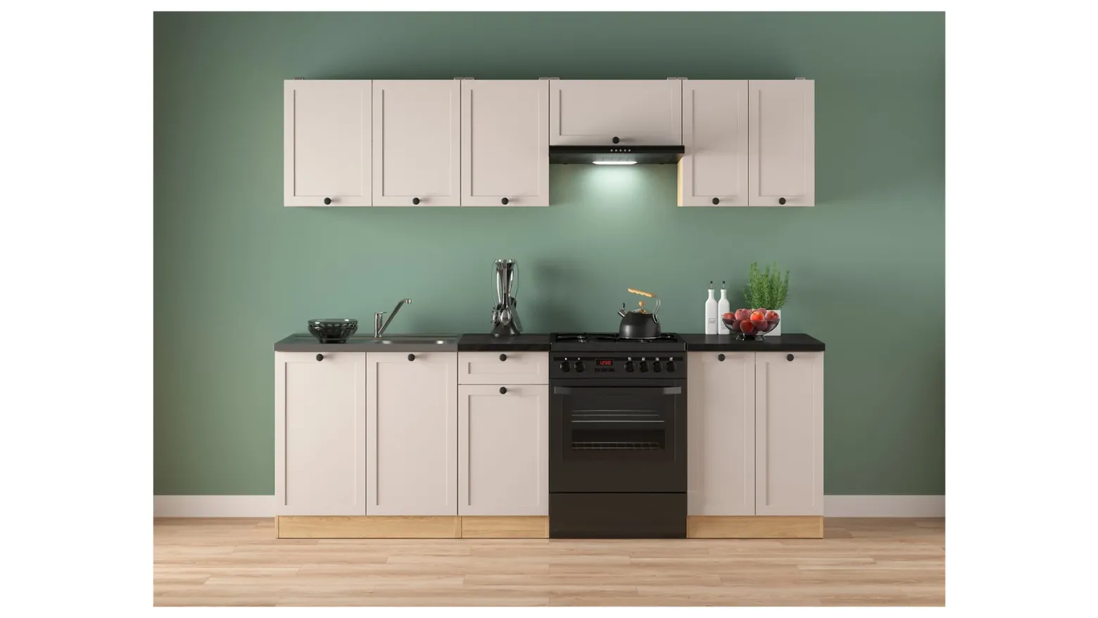Komplet kuchenny Junona Line 240 cm dąb bernstein/uni kaszmir z blatem
