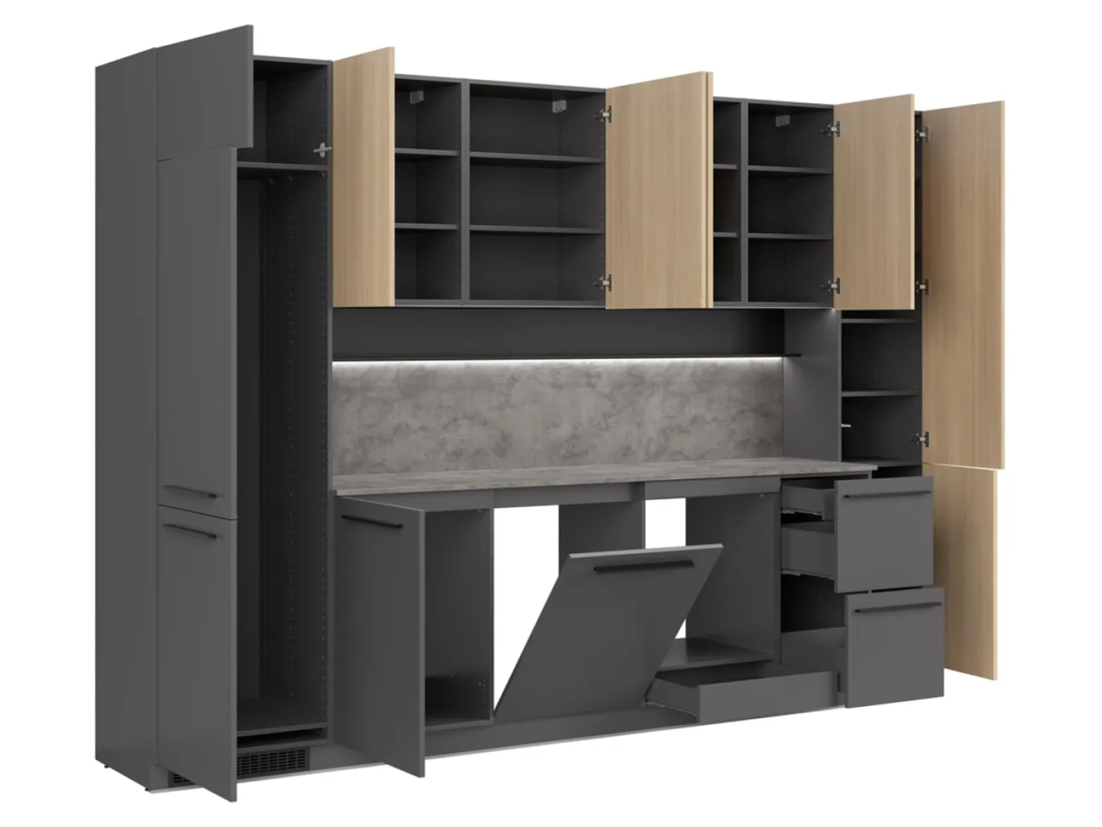 Komplet kuchenny Milino Medium B 332 cm z blatem antracyt/dąb barbera piaskowy