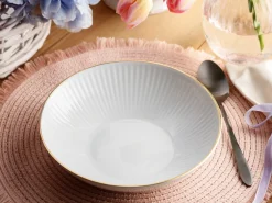 Komplet obiadowy porcelanowy Chodzież Dalia 18 el. biało-złoty