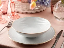 Komplet obiadowy porcelanowy Chodzież Dalia 18 el. biało-złoty