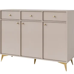 KONSIMO FLOREN Szeroka komoda 124 cm do salonu na złotych nóżkach