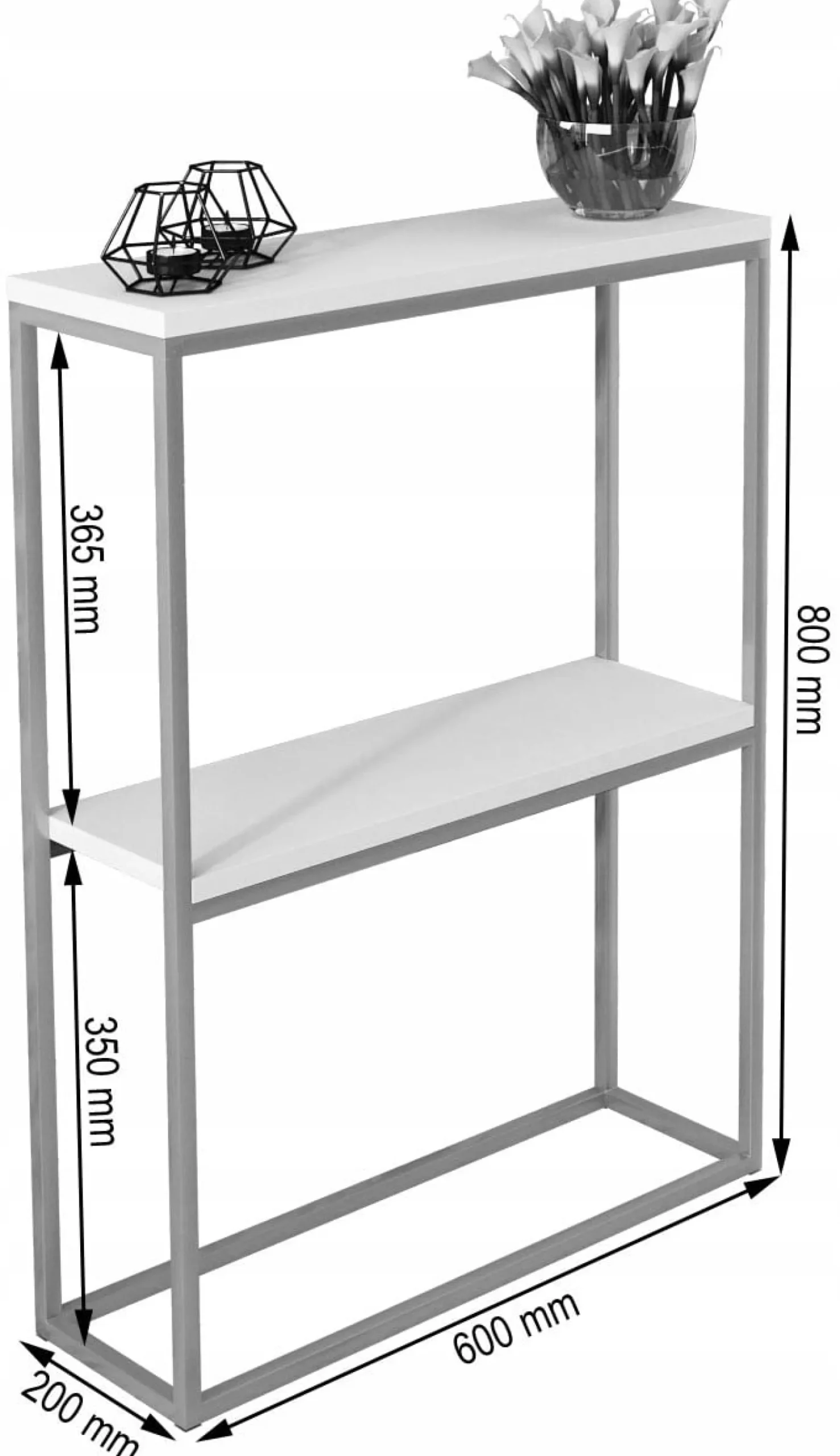 Konsola Podwójna Z Półką Przedpokój Loft 60x20h80 Czarna+Blat Dąb Artisan