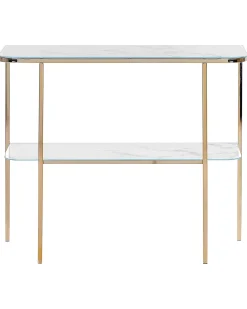 Konsola stolik 100x33cm blat marmur biały złoty