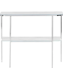 Konsola stolik 100x33cm blat marmur biały srebrny