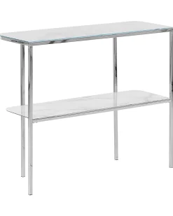 Konsola stolik 100x33cm blat marmur biały srebrny