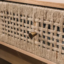 Konsola z 2 szufladami z drewna i naturalną sznurówką