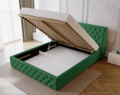 Łóżko pikowane 140x200 Rolia, zagłowie z uszami, pojemnik - Zielony