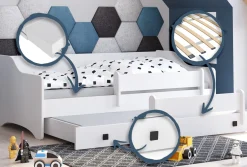 Łóżko podwójne ERYK z barierką 160x80 uchwyt czarny