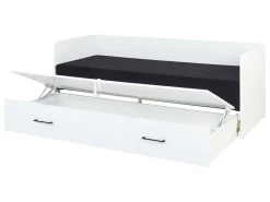 Łóżko rozkładane Tetrix biały połysk 80-160x200 z pojemnikiem materacem i poduszkami czarne