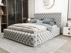Łóżko Styl Chesterfield Figo Extra Szare Stelaż Drewno 140