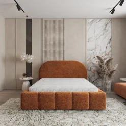 Łóżko Tapicerowane FLUSSO 140x200 cm, Kolor Pomarańczowy