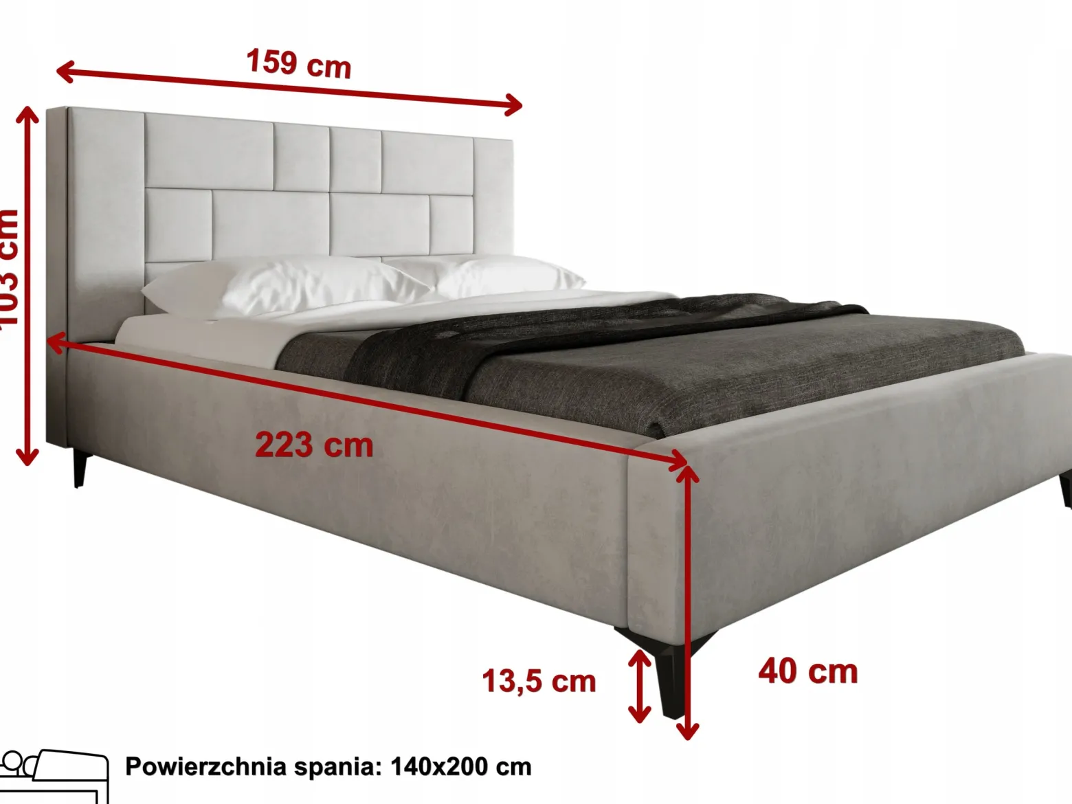 Łóżko tapicerowane PORTO 140x200 + stelaż drewniany metalowy z pojemnikiem