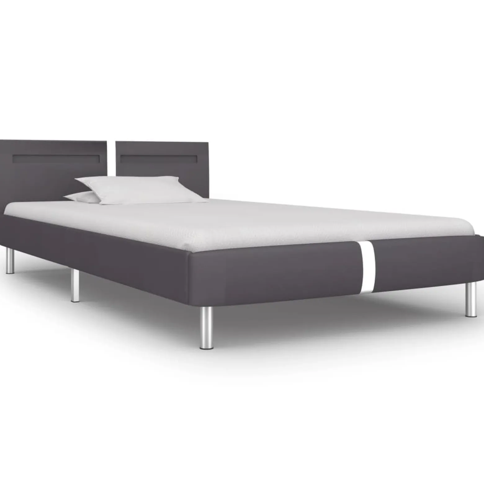 Łóżko tapicerowane rama łóżka ze stelażem szara skóra led 90 x 200 cm