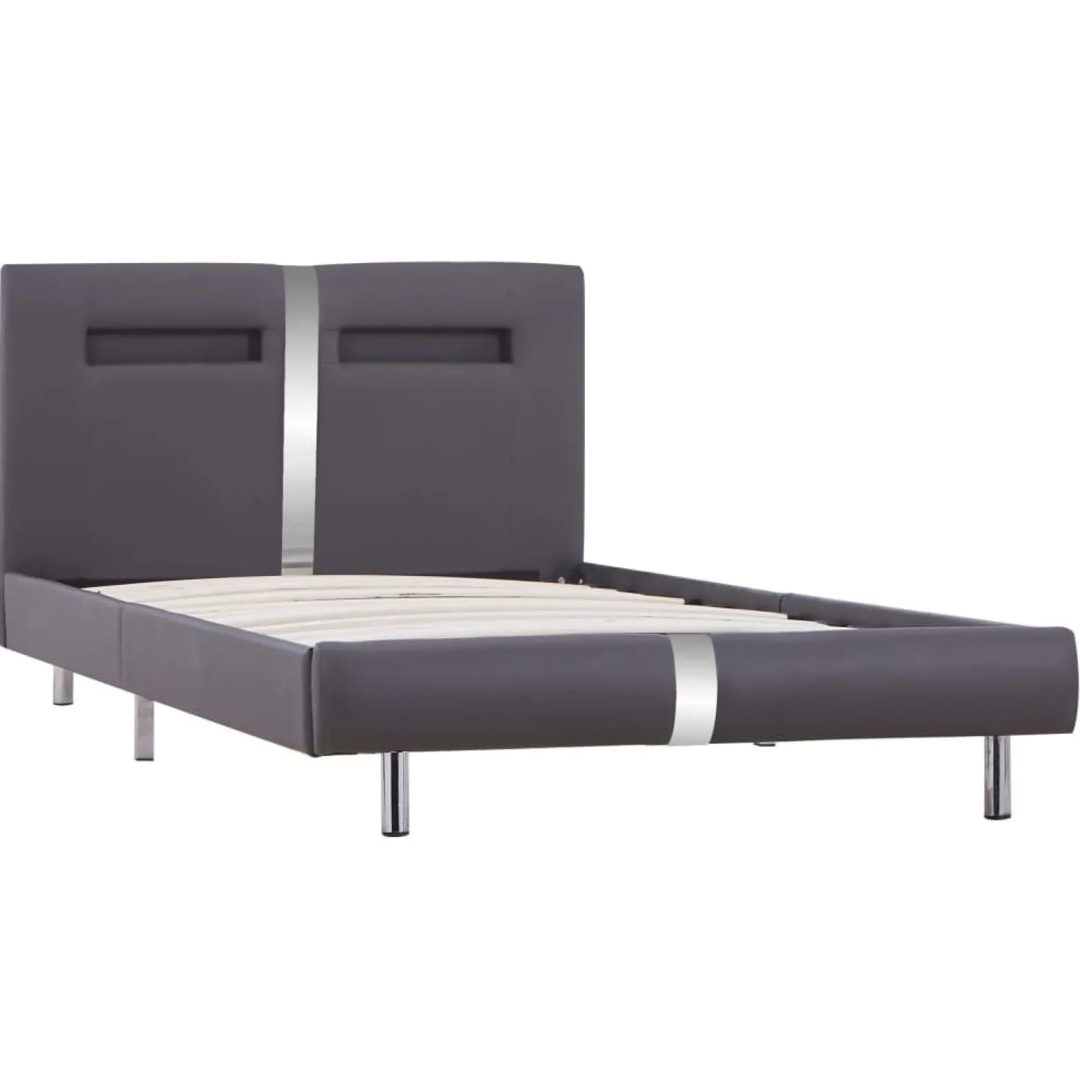 Łóżko tapicerowane rama łóżka ze stelażem szara skóra led 90 x 200 cm