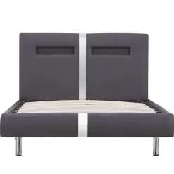 Łóżko tapicerowane rama łóżka ze stelażem szara skóra led 90 x 200 cm