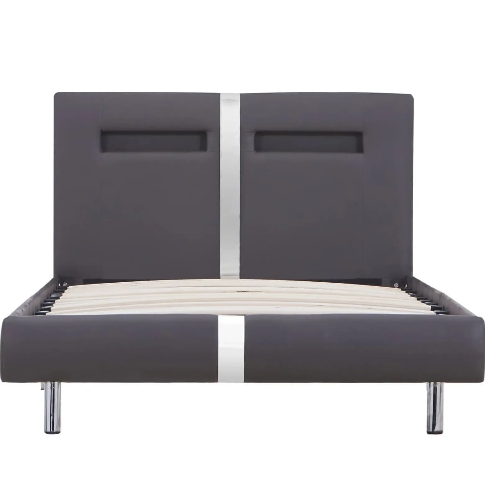 Łóżko tapicerowane rama łóżka ze stelażem szara skóra led 90 x 200 cm