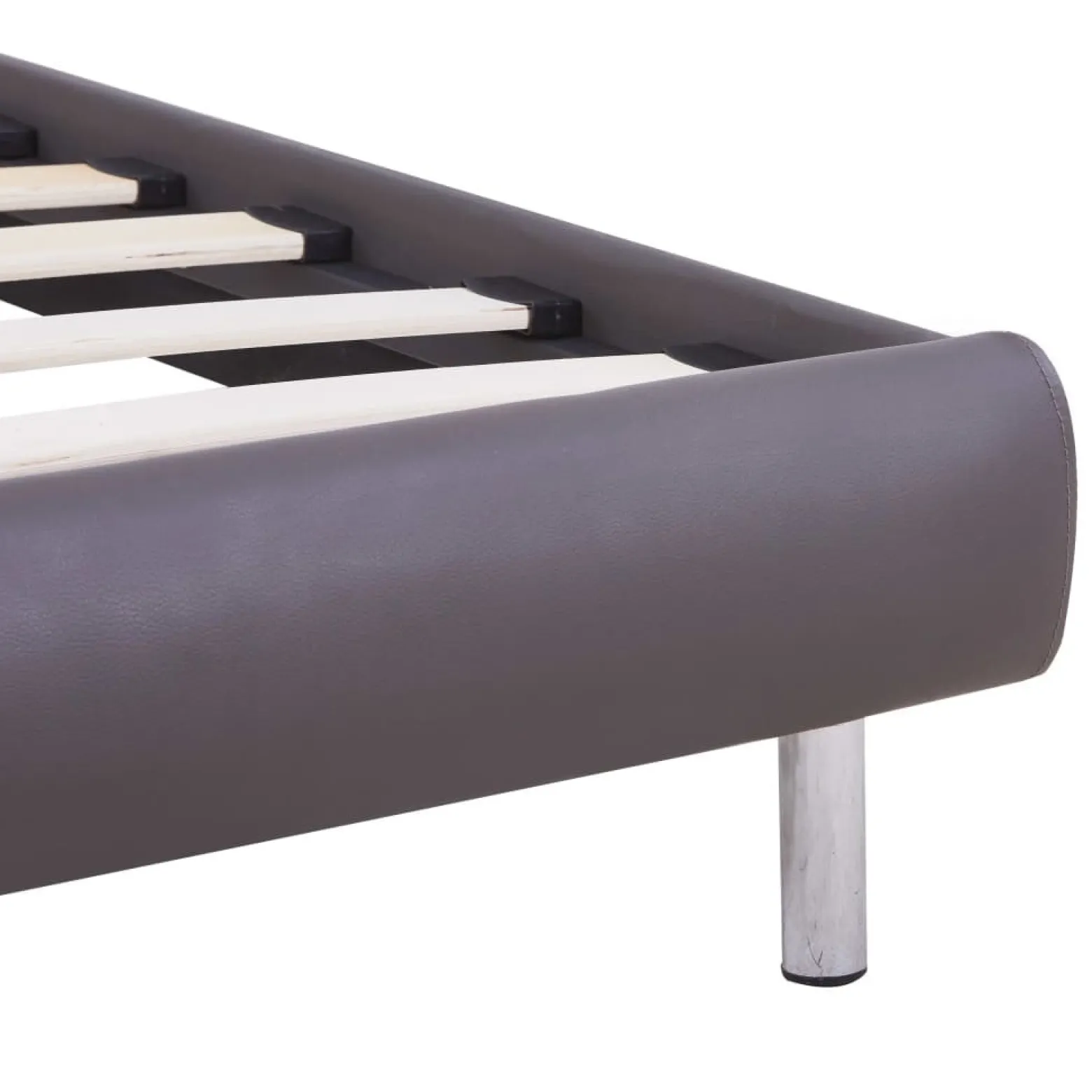 Łóżko tapicerowane rama łóżka ze stelażem szara skóra led 90 x 200 cm