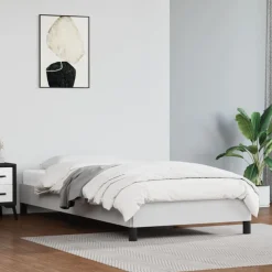 Łóżko tapicerowane rama łóżka ze stelażem białe skóra sztuczna 90x190 cm