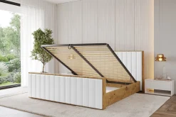 Łóżko tapicerowane z materacem + pojemnik ENZO4-Z-120x200 cm Biały