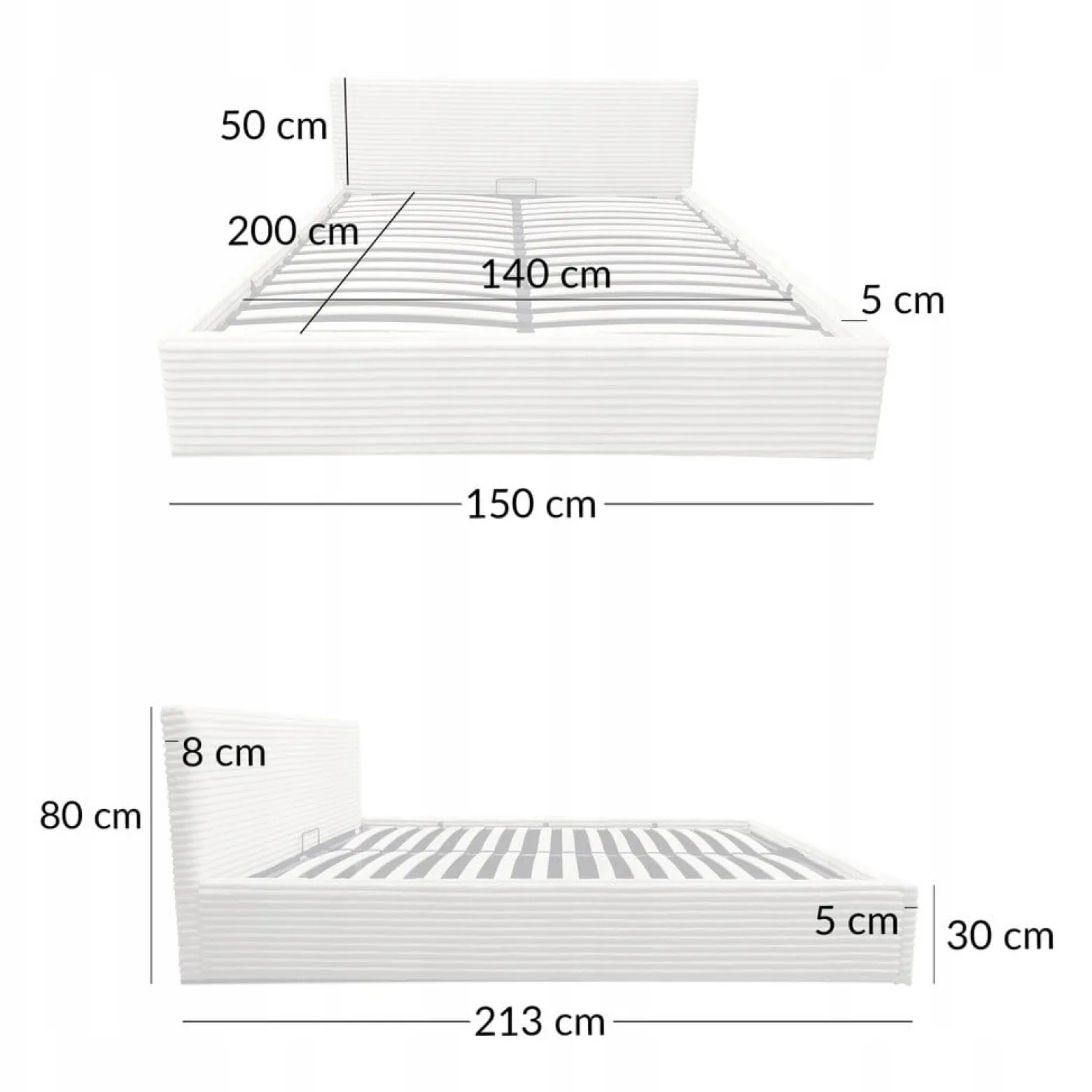 Łóżko tapicerowane z pojemnikiem i stelażem LT100 Cordo 140x200x80 krem