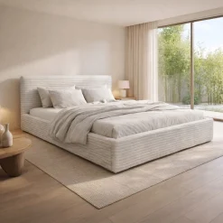 Łóżko tapicerowane z pojemnikiem i stelażem LT100 Cordo 140x200x80 krem