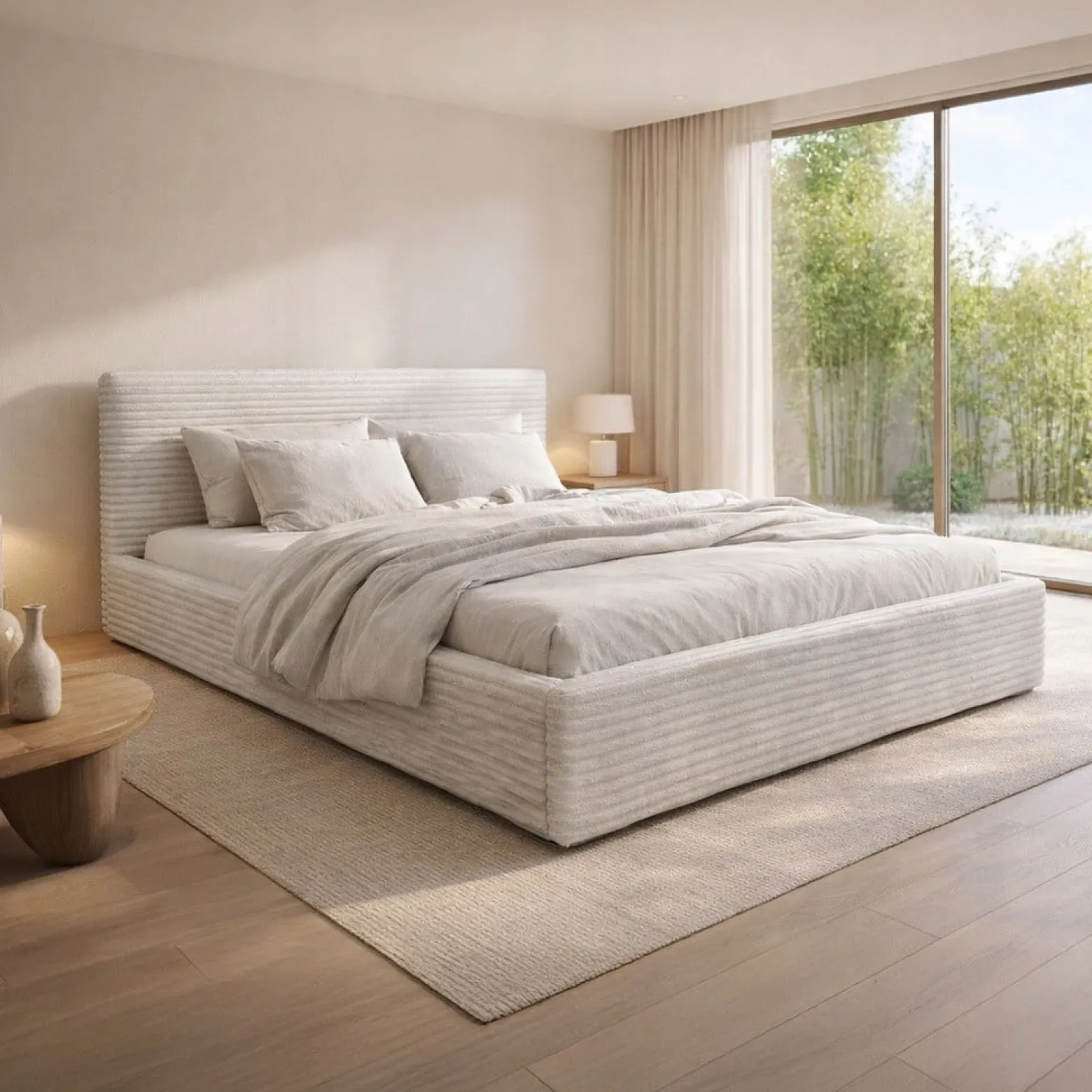 Łóżko tapicerowane z pojemnikiem i stelażem LT100 Cordo 140x200x80 krem