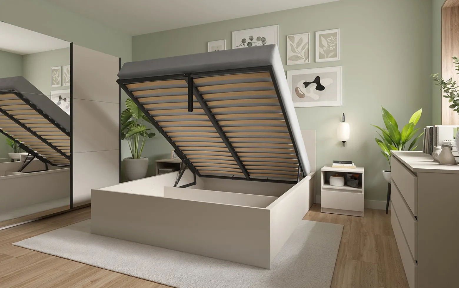 Łóżko Tetrix 160x200 ze stelażem i pojemnikiem kaszmir